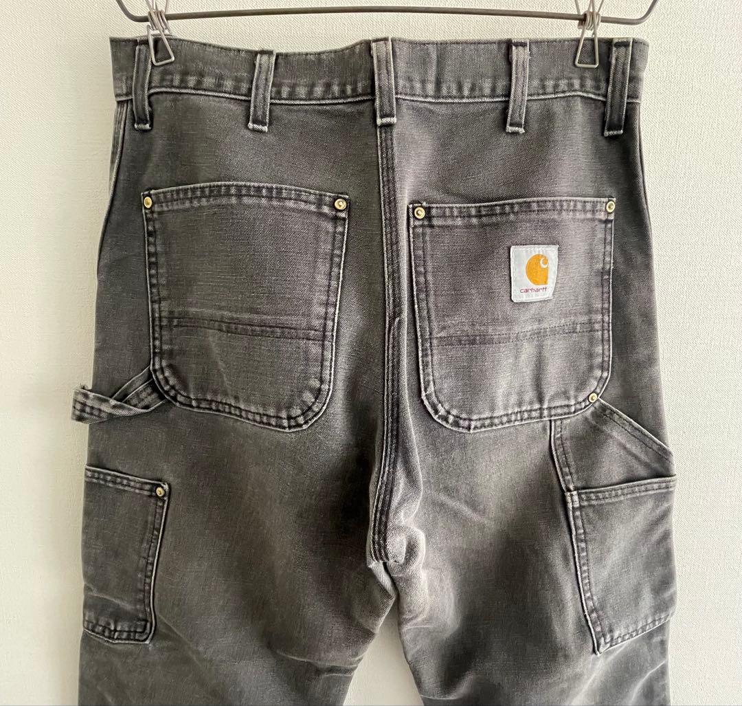90sカーハートUSA製carharttダブルニー黒ワークパンツダック地フェード