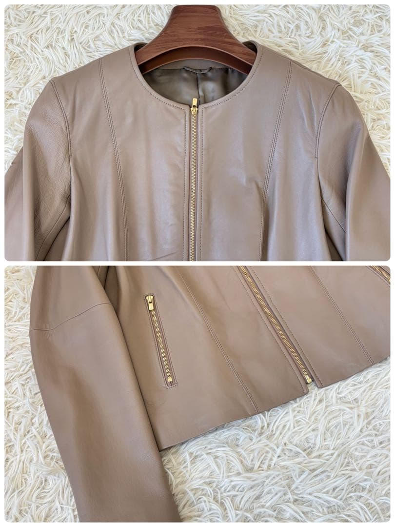 極美品　アナイ　シープレザージャケット　ベージュ　36 ジッパー　ノーカラー羊革