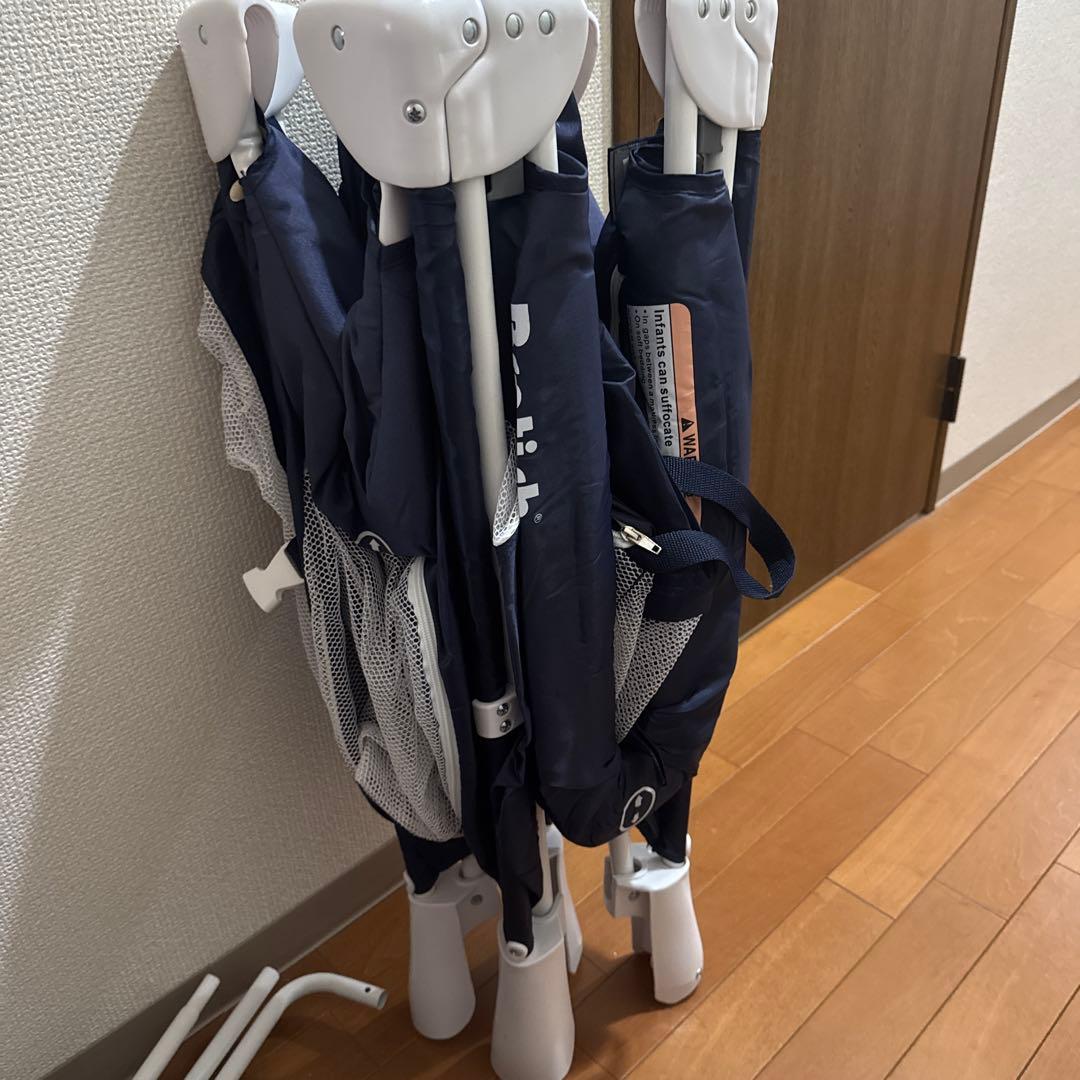 グレー サイドオープン ベビーベッド ネイビー 値下げ