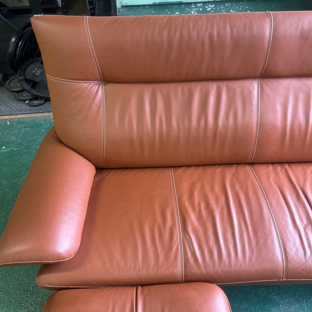 沙*弥様 ★アサヒ木工 ソファ 革張り 3人掛け 家具 高級ソファ オットマンつ