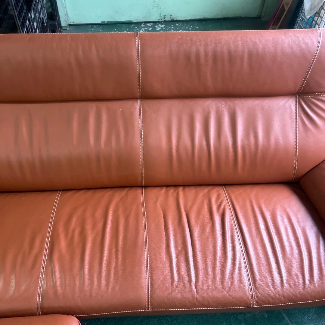 沙*弥様 ★アサヒ木工 ソファ 革張り 3人掛け 家具 高級ソファ オットマンつ