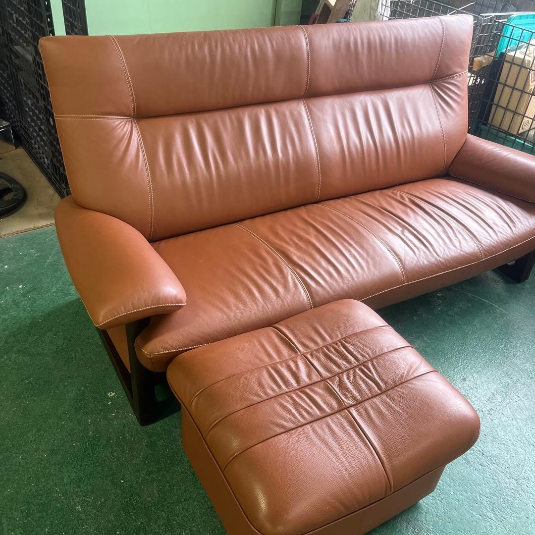 沙*弥様 ★アサヒ木工 ソファ 革張り 3人掛け 家具 高級ソファ オットマンつ