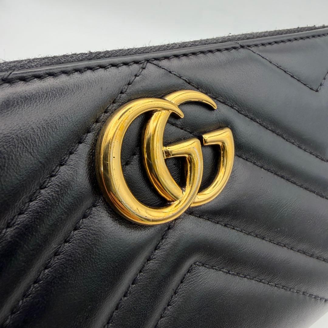 GUCCI グッチ GGマーモント 長財布 ブラック ラウンドファスナー 美品
