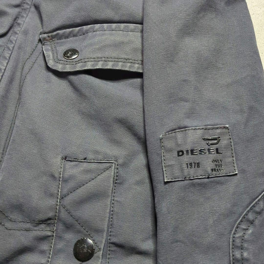 DIESELディーゼル中綿ミリタリージャケットXXLフード付フェードグレー雰囲気