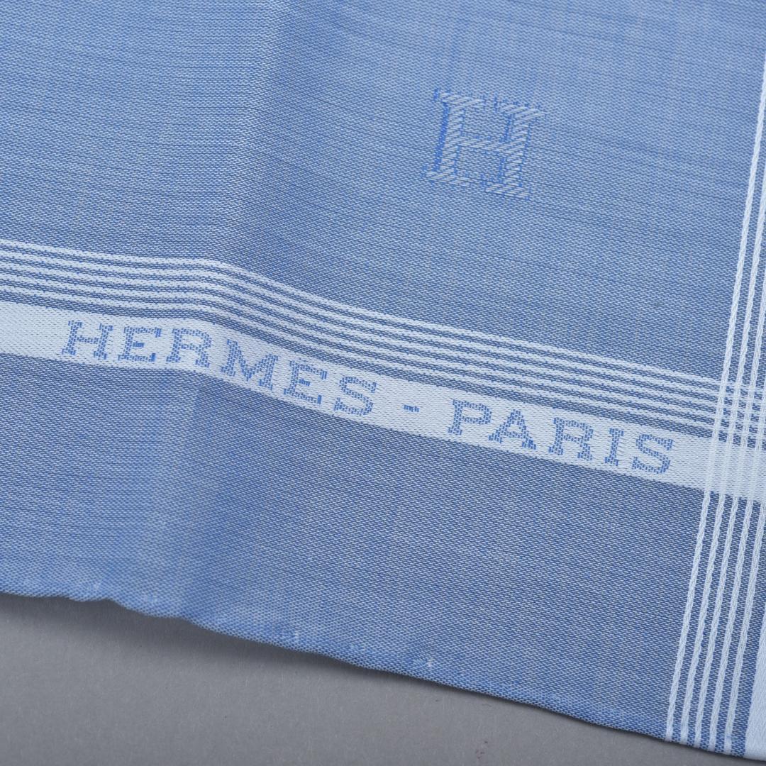 新品エルメス HERMES ハンカチ Hレリーフ ブルーシエル×ホワイト Hロゴ