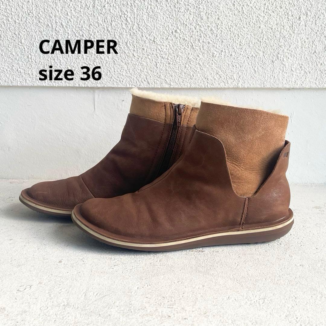 CAMPER レザー ムートン ショートブーツ 36ブラウン ヌバック