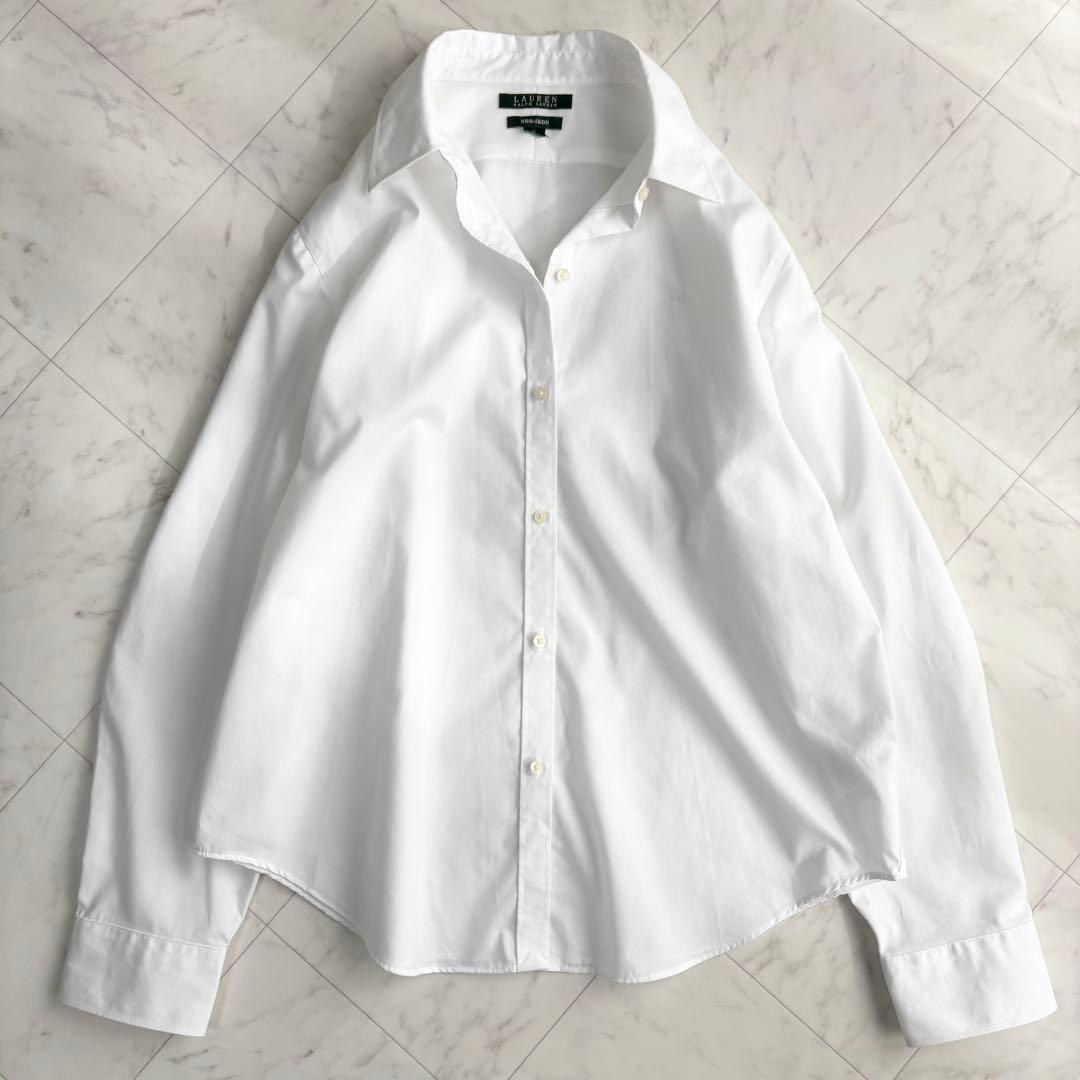 【ローレンラルフローレン】長袖シャツ　コットン　刺繍　大きいサイズ　白　XL