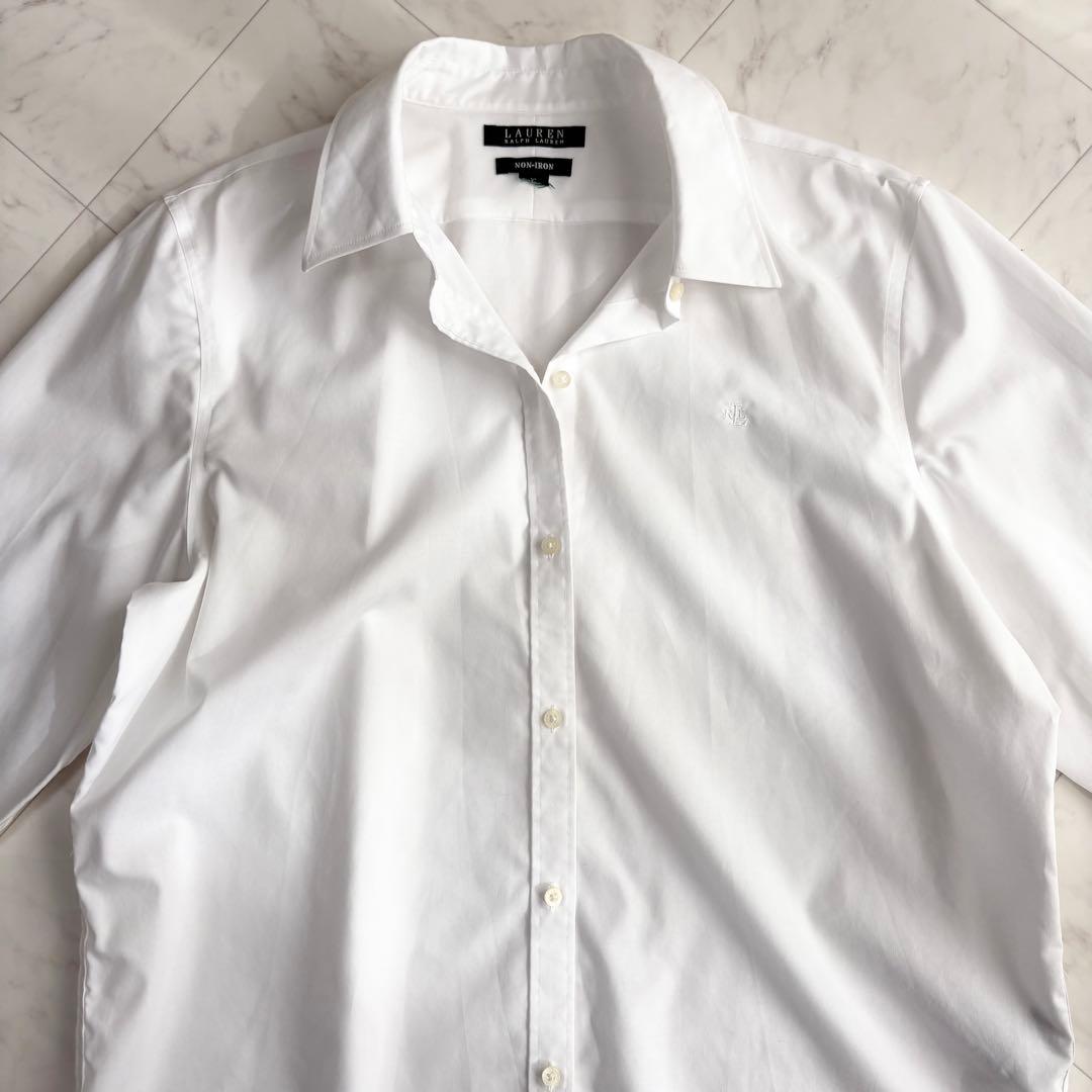 【ローレンラルフローレン】長袖シャツ　コットン　刺繍　大きいサイズ　白　XL