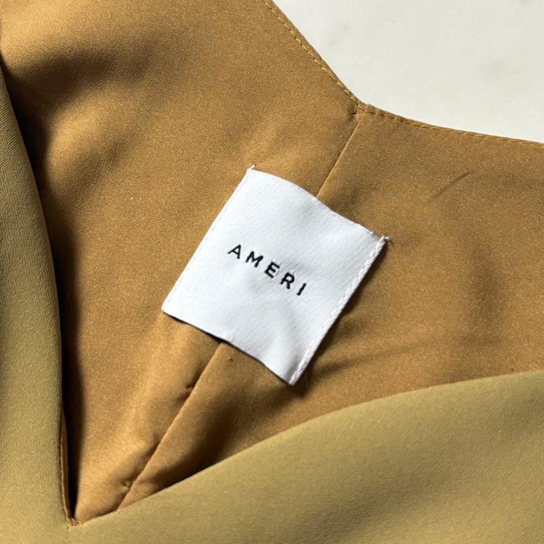 新品同様 アメリ AMERI レーススリーブロングドレス マスタード ベルト付き