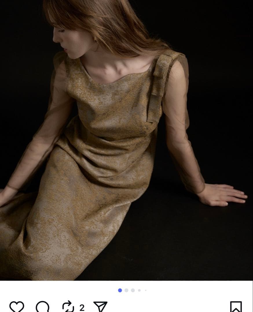 LE’RURE　Shoulder ribbon jacquard dress