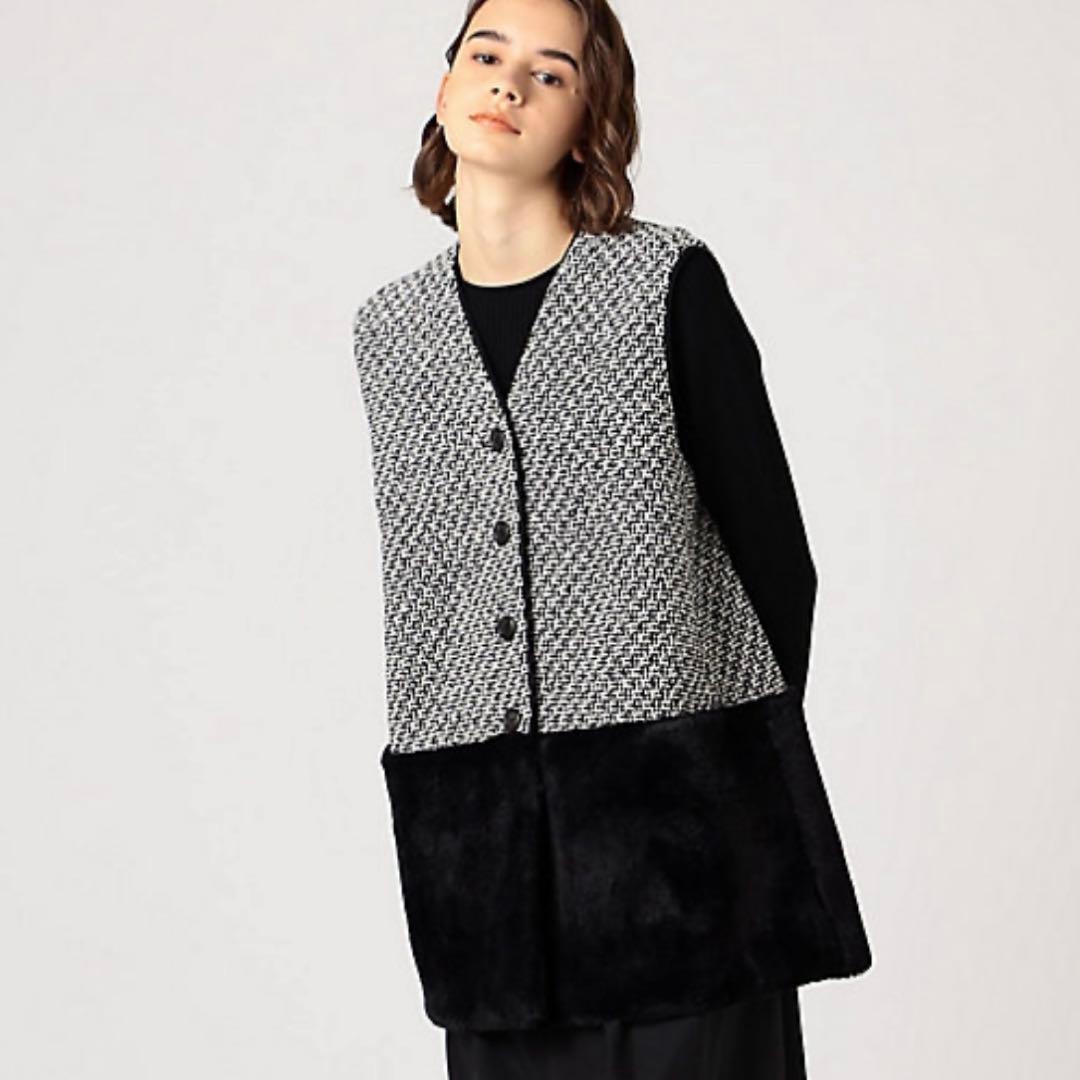 トゥモローランド　モノトーンロービング ファーペプラムジレ