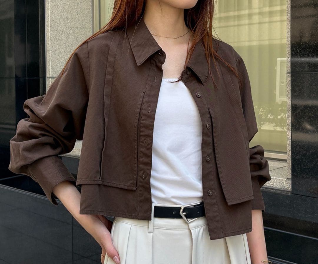 カプリシュレマージュ　【セットアップ対応】コットンクロップシャツ