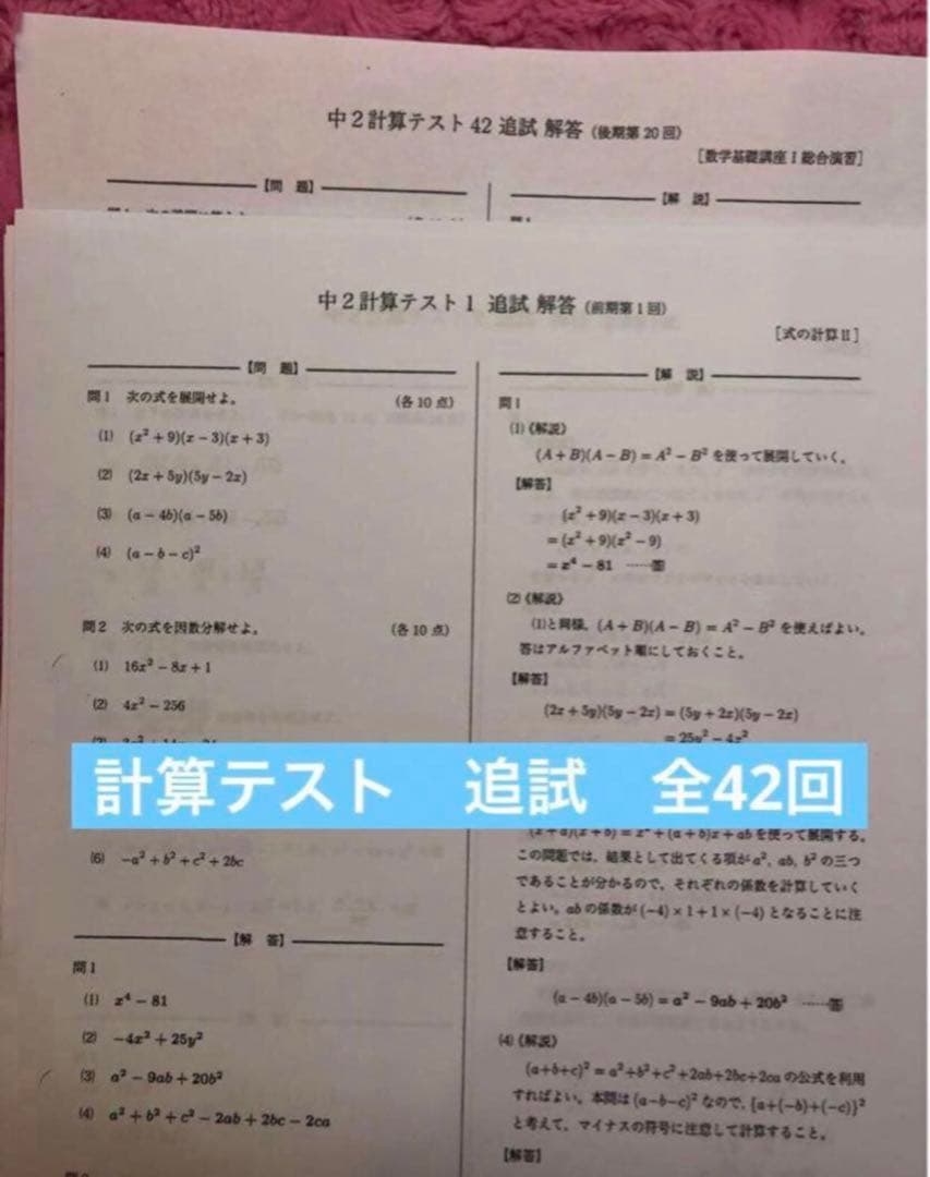 【フルセット独学可能】鉄緑会　中2 数学　テキスト・ノート・プリント・講習等