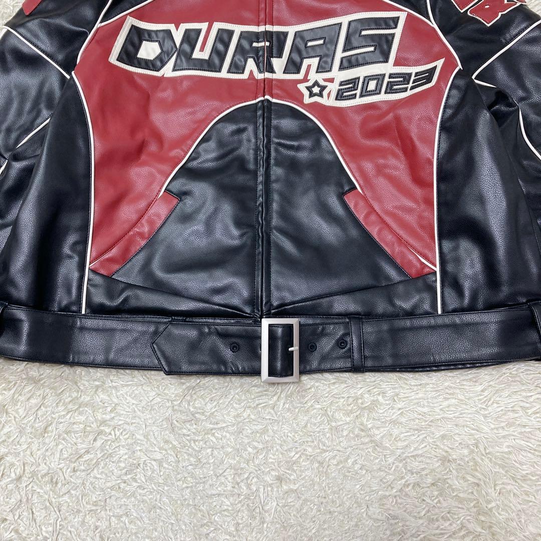 『未使用』DURAS デュラス　レザージャケット　シングルライダー　刺繍