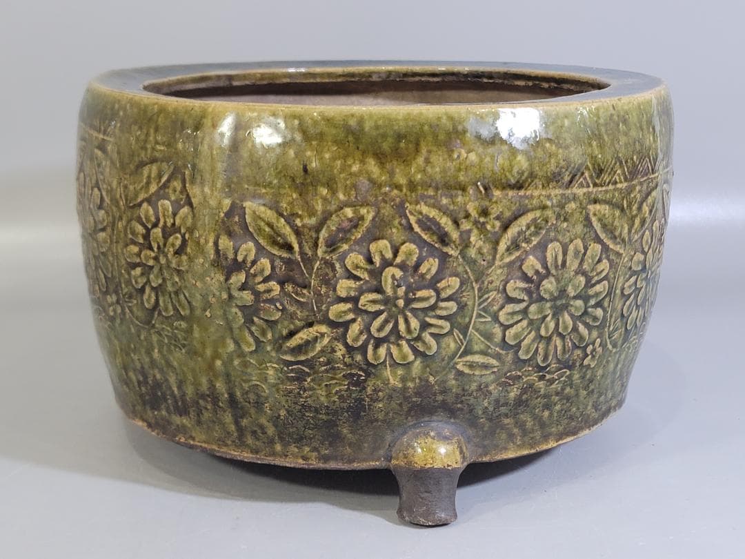 煎茶 織部釉 纏枝蓮花紋 瓶掛 時代物 古美術 DT247