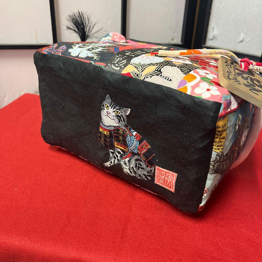 和猫 一閑張り バッグ かごバッグ ハンドバッグ 花 浮世絵 和柄 小さめ