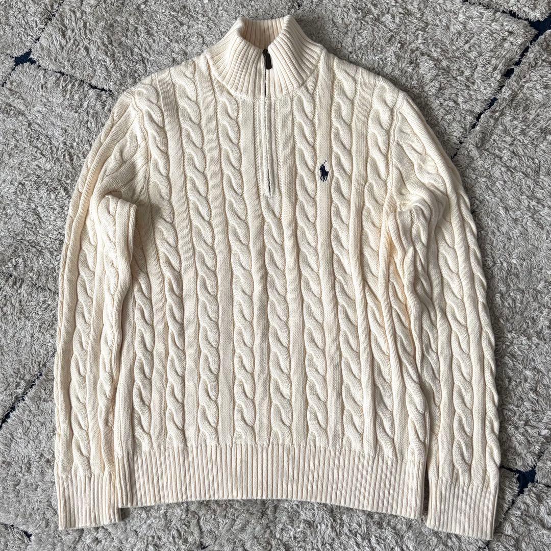 【極美品✨】ポロラルフローレン　ケーブルニット　ハーフジップ　大人気　刺繍　M