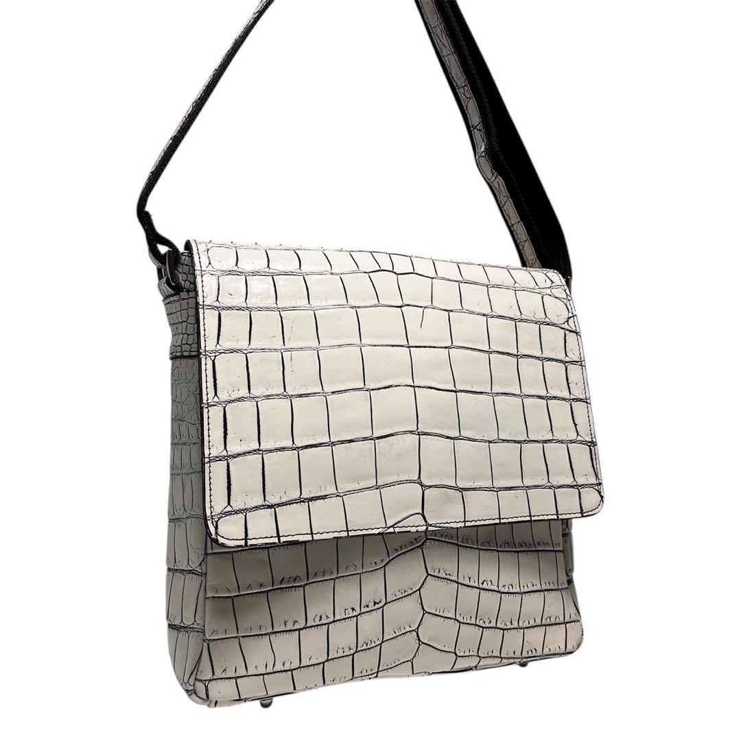 【未使用保管品】JRA認定品・日本製/クロコダイル/目地染め/ショルダーバッグ