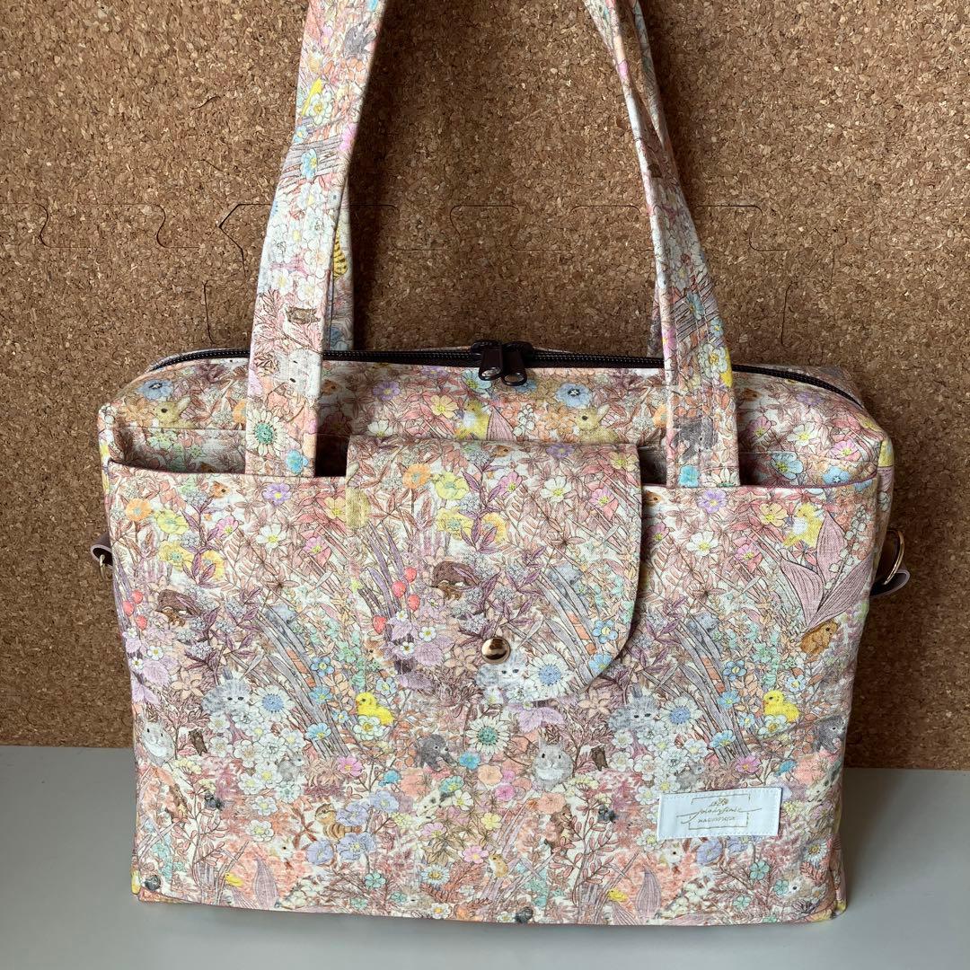 特大　ボストンバッグ　ユキエモン　ボタニカルフラワー　ピンク　2way