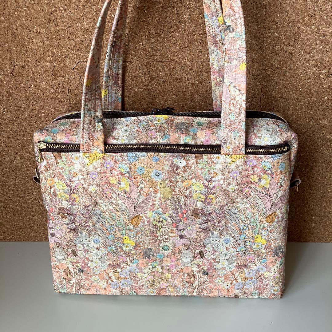 特大　ボストンバッグ　ユキエモン　ボタニカルフラワー　ピンク　2way