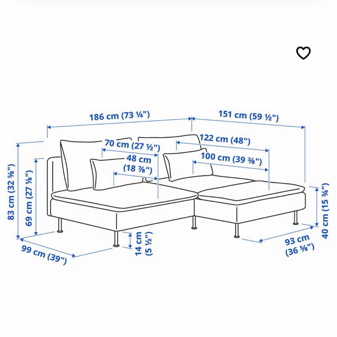 【送料込み】SÖDERHAMN ソーデルハムン 2人掛けソファ 寝椅子付き