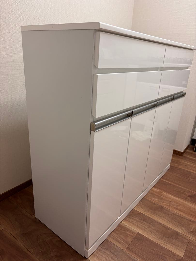 送料込み！【ゴミ箱＆食器棚】ホワイト収納キャビネット 引き出し・扉付き