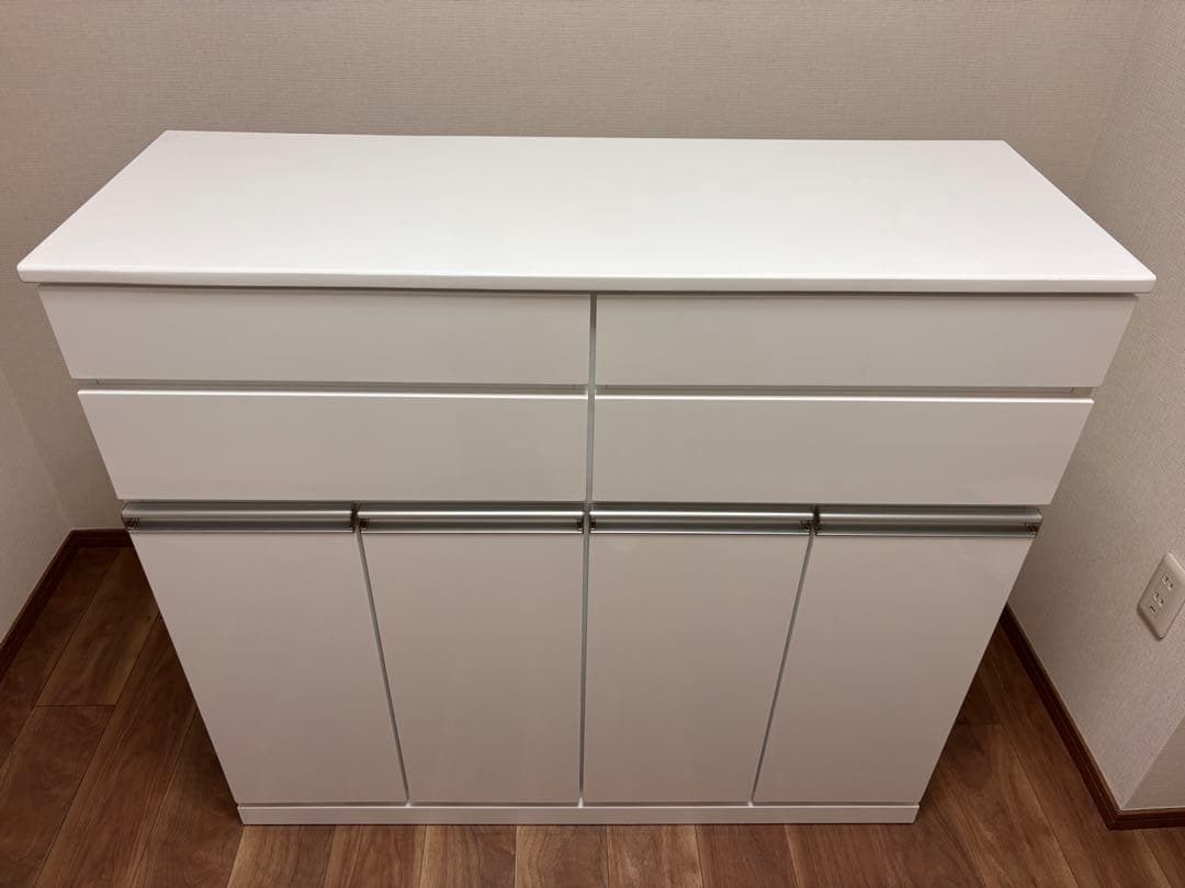 送料込み！【ゴミ箱＆食器棚】ホワイト収納キャビネット 引き出し・扉付き