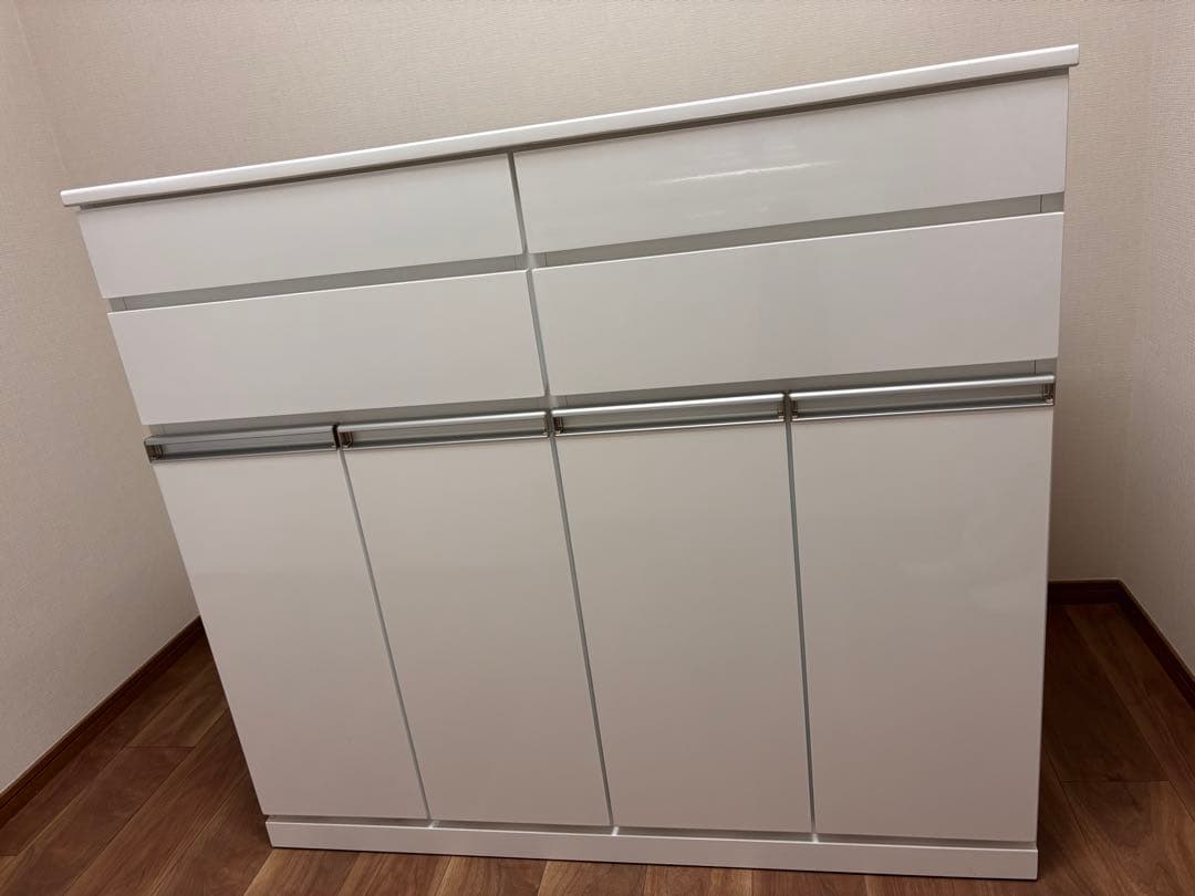 送料込み！【ゴミ箱＆食器棚】ホワイト収納キャビネット 引き出し・扉付き