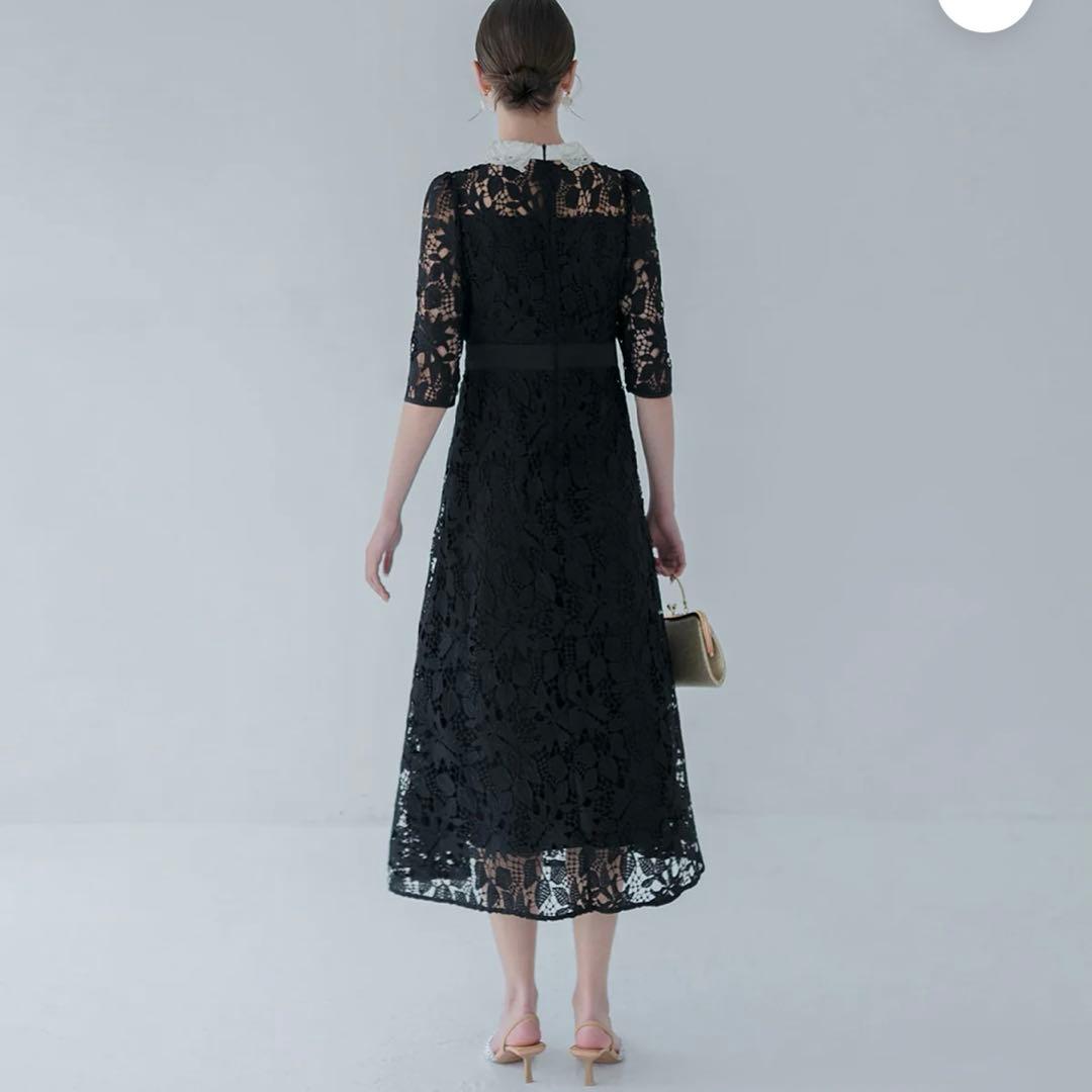 【新品未使用タグ付き】LEJA 花柄レースビジューカラーAラインワンピースドレス