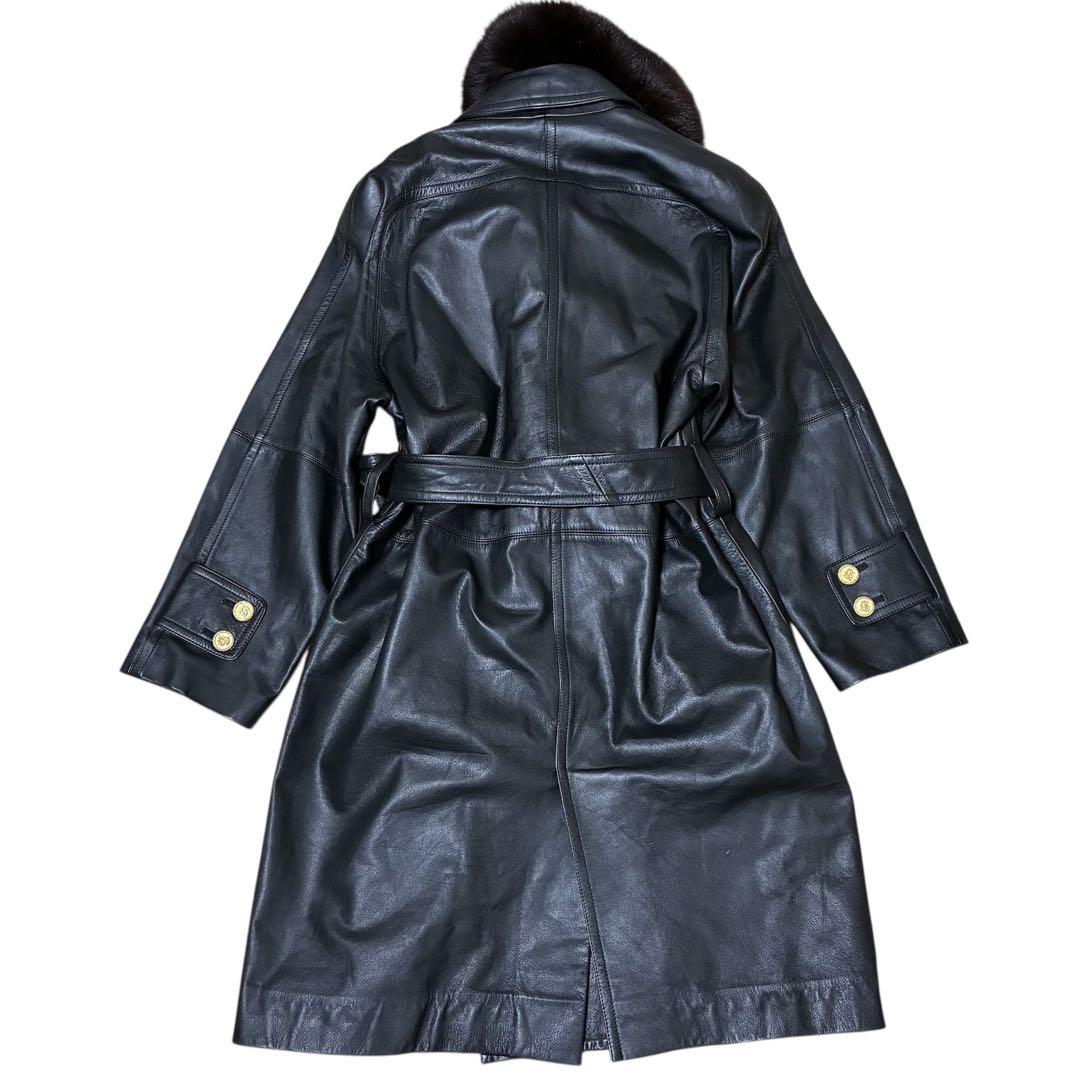 【Pinky&Dianne】美品高級ブルーフォックス襟リアルレザー ロングコート