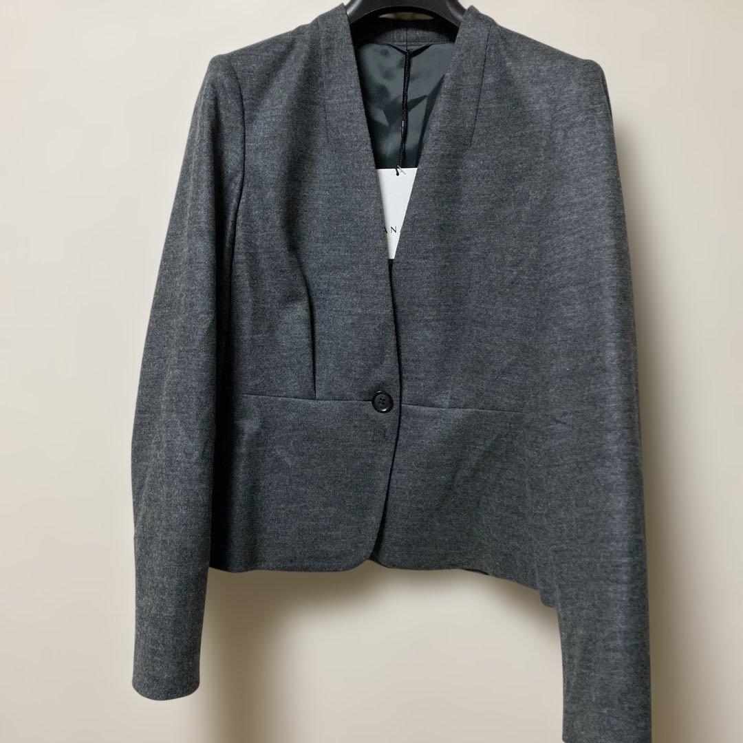 ANAYIノーカラーセットアップスーツスカートSウール【ジャケットタグ付新品】