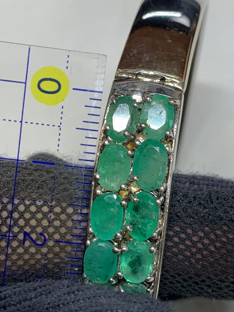 エメラルド＋シルバー925　バングル　レア　内径約57mm