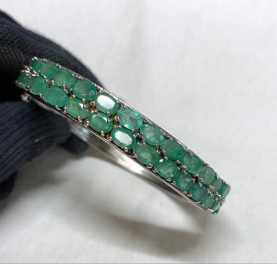 エメラルド＋シルバー925　バングル　レア　内径約57mm