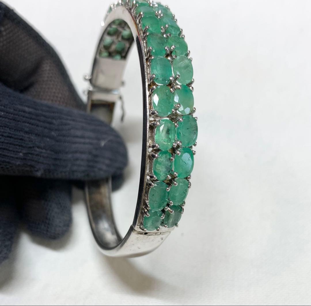 エメラルド＋シルバー925　バングル　レア　内径約57mm