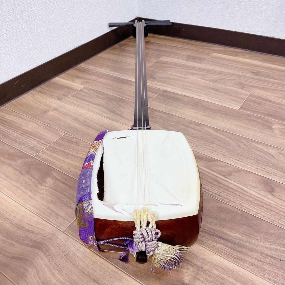 三味線 中棹 紅木 綾杉胴 犬皮 1本溝 和楽器