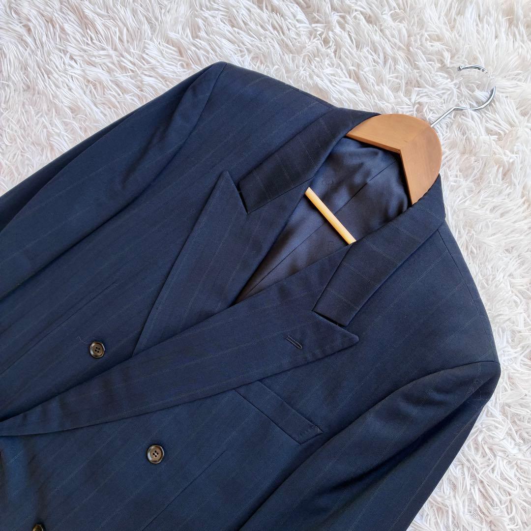 クリスチャンディオール　プレステージ　セットアップ　ダブル　紺　ストライプ