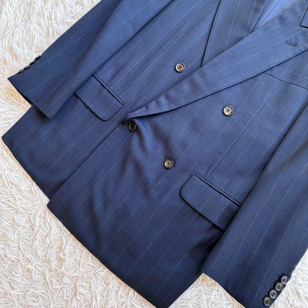 クリスチャンディオール　プレステージ　セットアップ　ダブル　紺　ストライプ