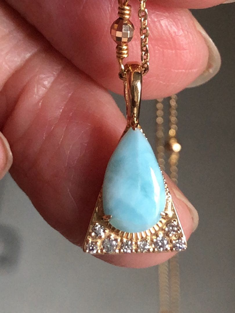 新品同様♡アガット K10 ラリマー.ダイヤモンド.チャーム　定価35200円