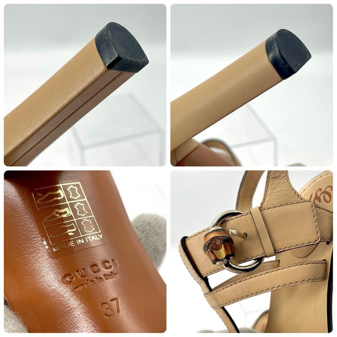 【未使用級】グッチ バンブー ストラップ ベルト サンダル ヒール レザー 本革