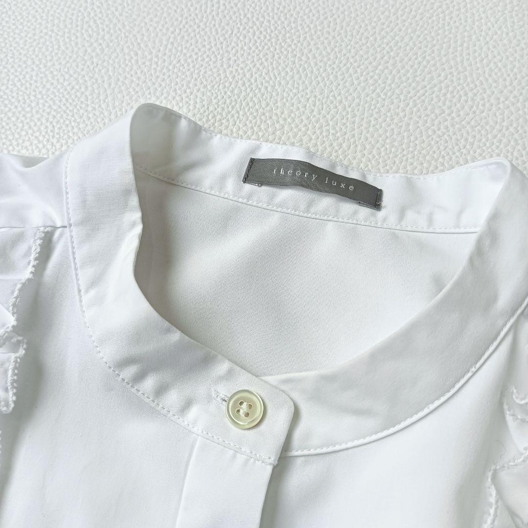 ほぼ未使用✨《セオリーリュクス》25SSバンドカラーブラウス フリル 大きめ