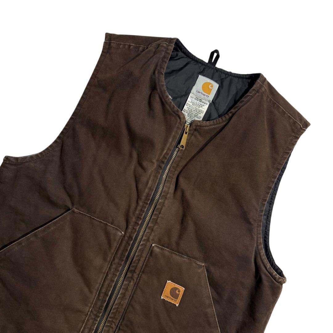 カーハート 04年製 USA製 ビンテージ ダークブラウン ダックベスト 古着