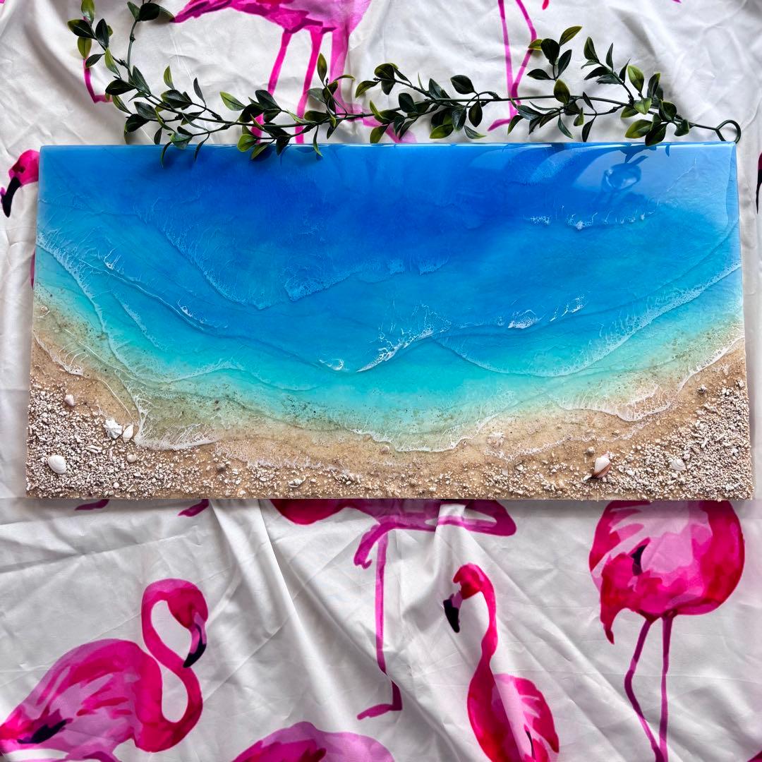 『okinawaの海を感じる』オーシャンレジンアート／杉板30×60