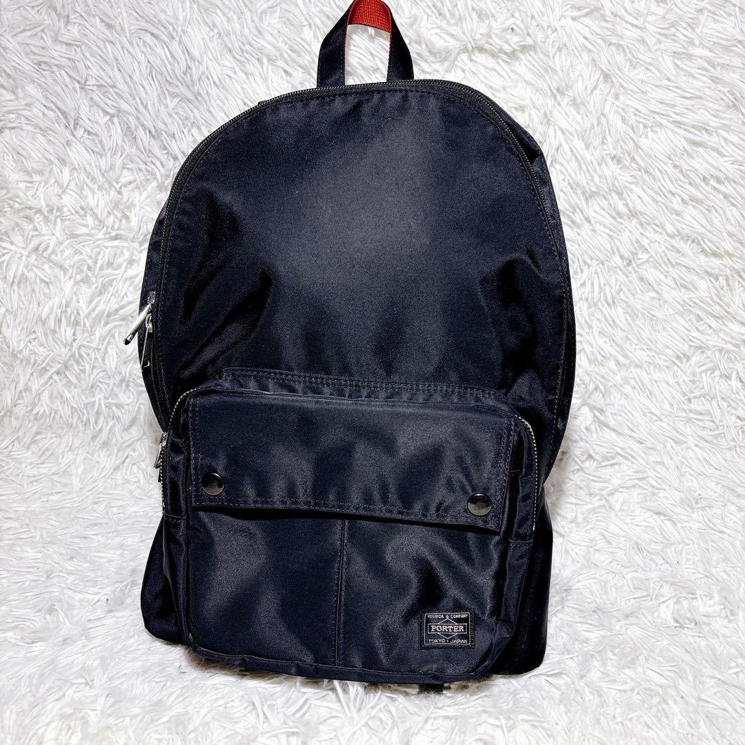 極美品 PORTER L-fine リュック 黒 ブラック 赤裏地 吉田カバン