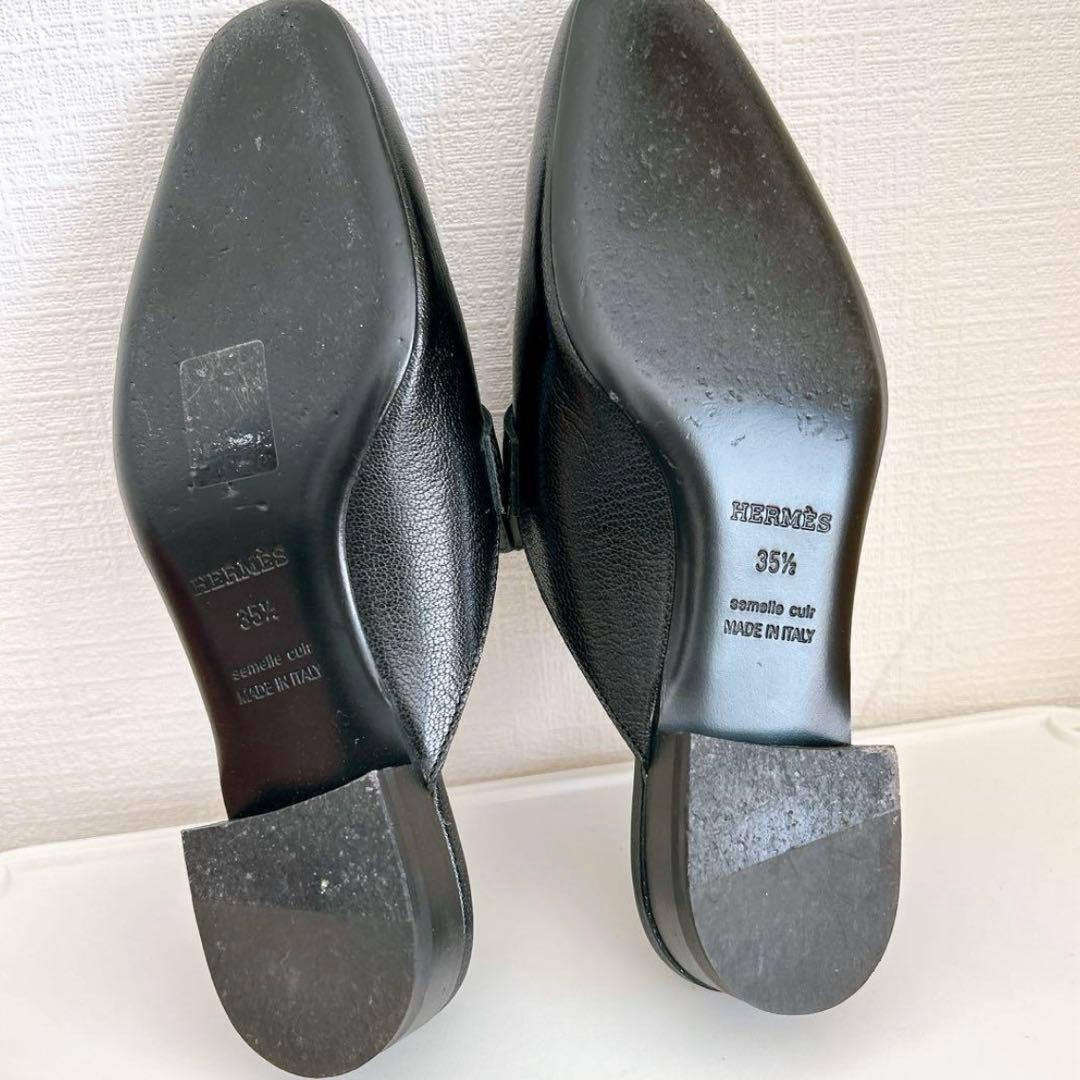 極美品 エルメス ミュール シルバー金具 ブラック レザー