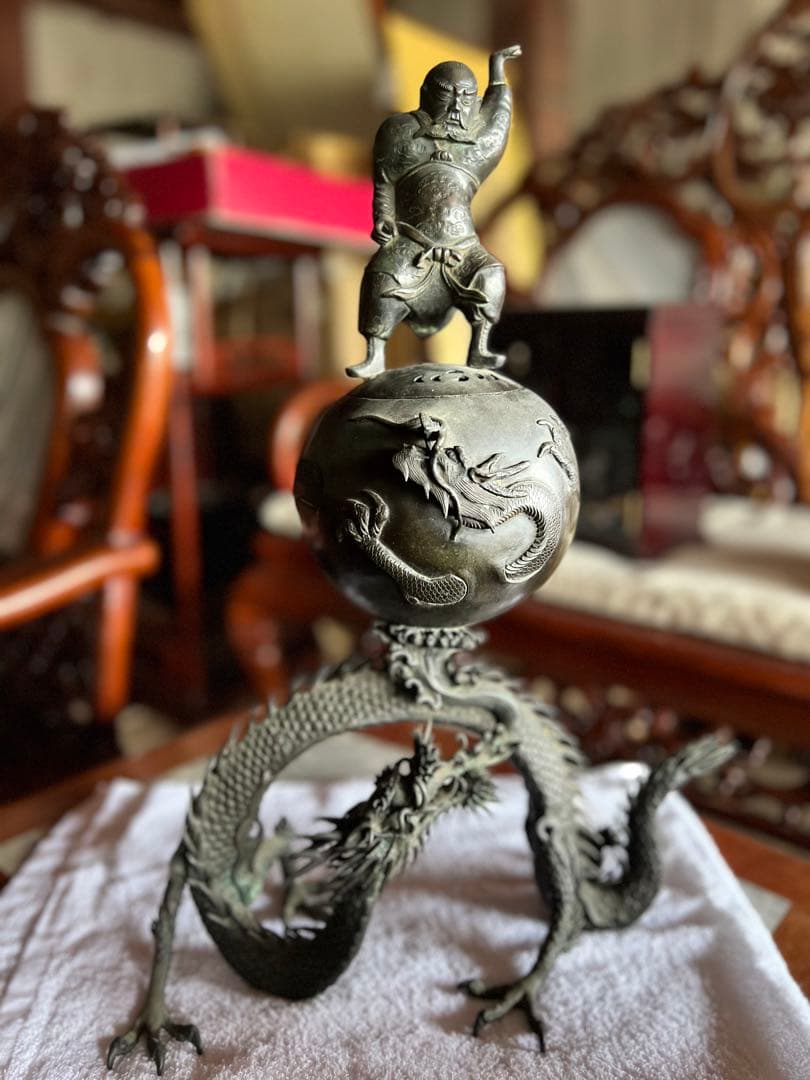 香炉　古銅製 香炉 香道具 飾り 置物 コレクション骨董品アンティーク 龍の置物