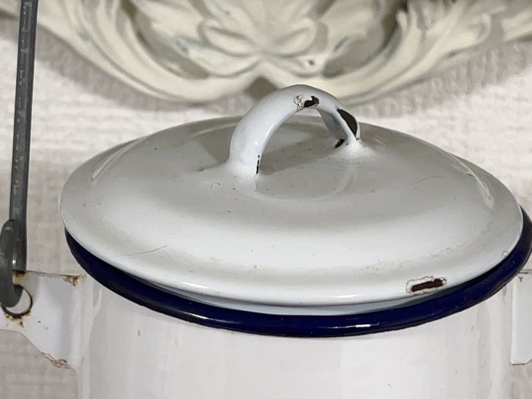 フランスアンティーク＊ホーローサキソニー柄ジャーポット