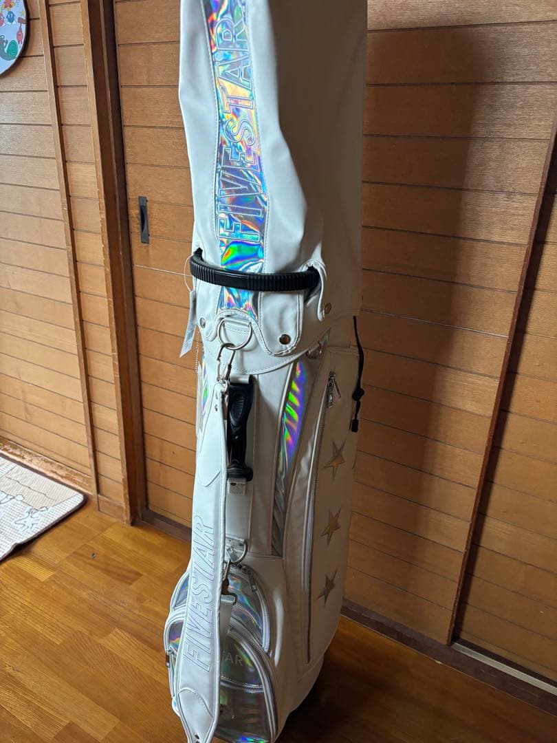新品未使用☆タグ付き☆FIVESTAR☆ゴルフバッグ☆ホワイト☆星柄☆スタンド式