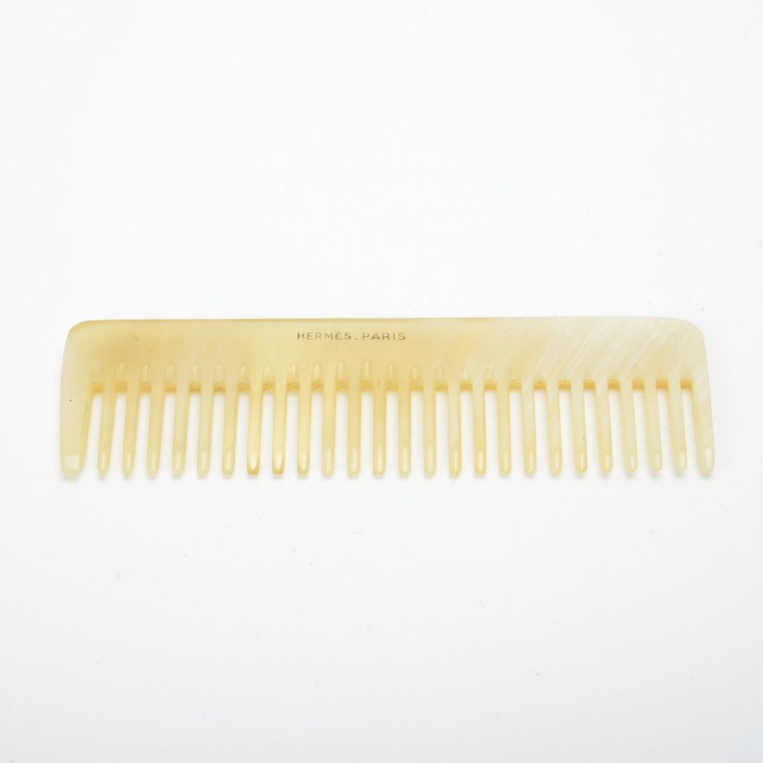美品 エルメス バッファローホーン コーム レザーケース付き ベージュ 櫛 くし