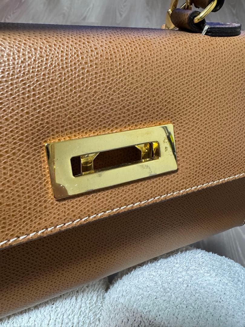 カルボッティ ブラウンレザー ハンドバッグ ゴールド金具