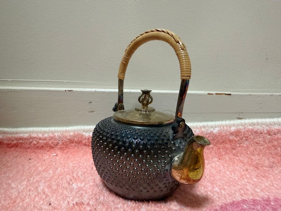 純銀製 玉霰急須 蕾摘 銀瓶 煎茶道具